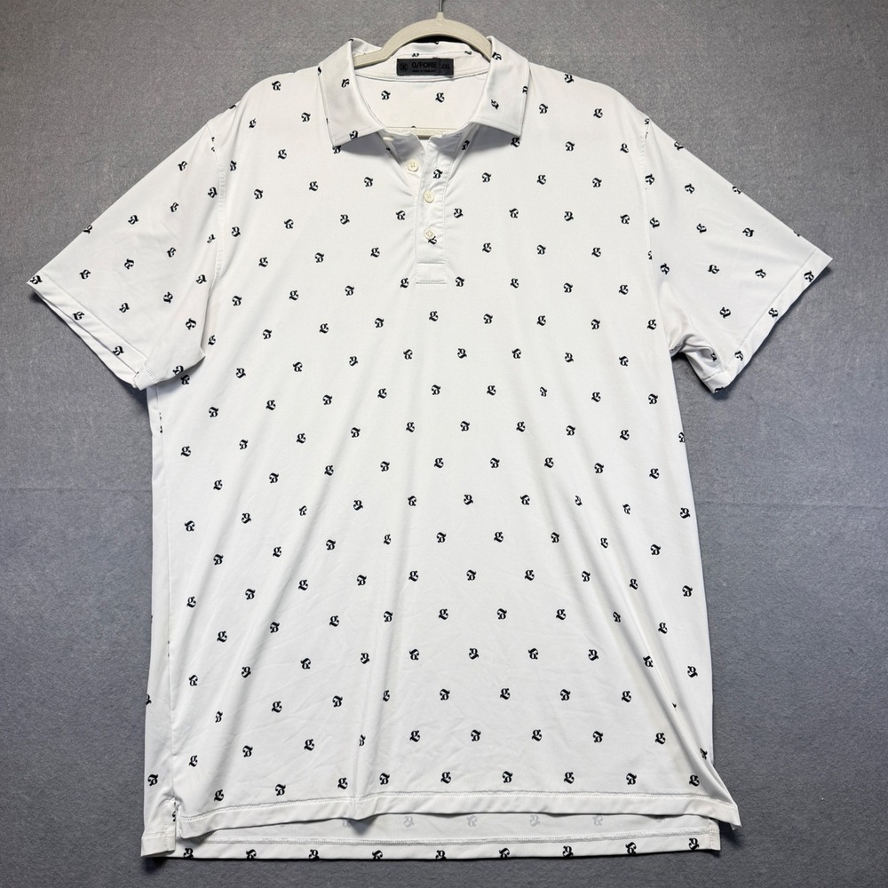 G/FORE Mens White Monogram Print Performance Golf Polo Shirt‎ XXL Circle Gs Logo